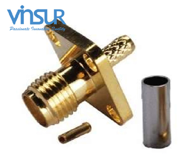 11521414 -- RF CONNECTOR - 50OHMS , SMA FEMALE , STRAIGHT , 4 HOLE FLANGE , CRIMP TYPE , RG316, RG174, RG188, LMR100 CABLE